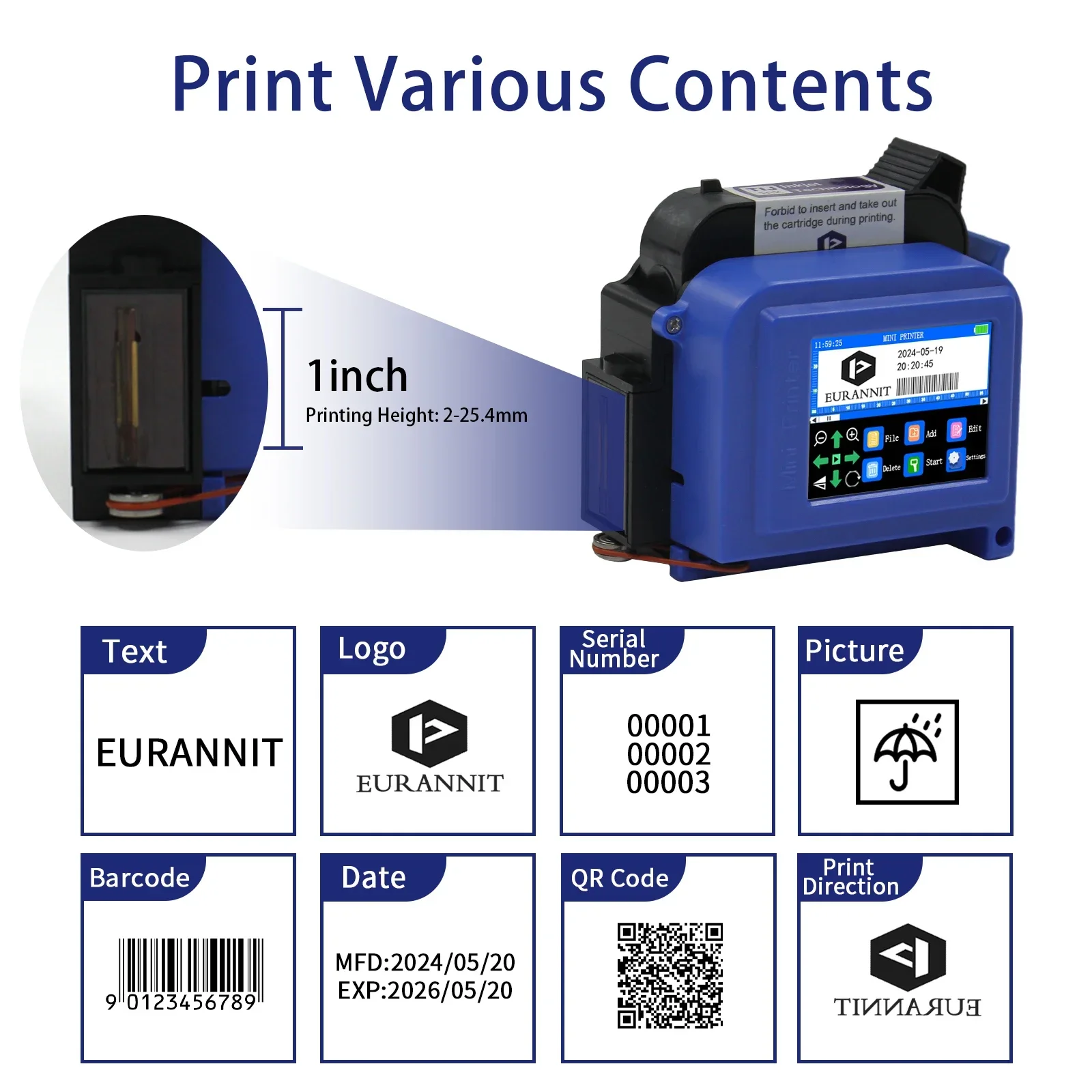 Eurannit e11 25.4mm/1 polegada - Industrial Laser Printing Machine avaliação e preço