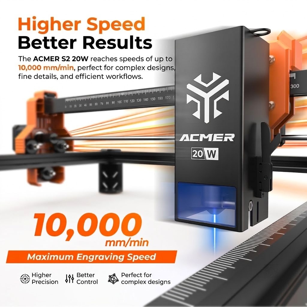 ACMER S2 20W 300X285mm Gravaçã - Air Assist Pump Laser avaliação e preço